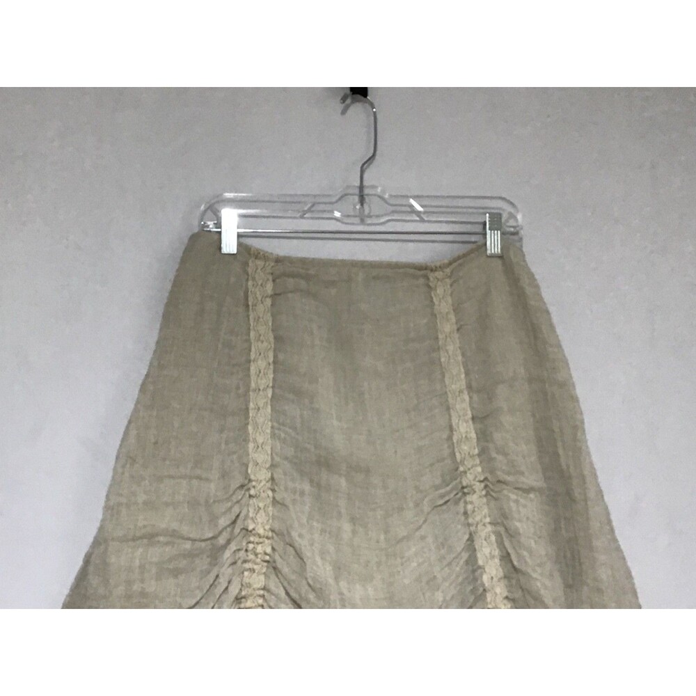 Eileen Fisher Linen Skirt Womens Med Beige Milkmaid Fairy Grunge Y2K Fringed Hem - Picture 4 of 16